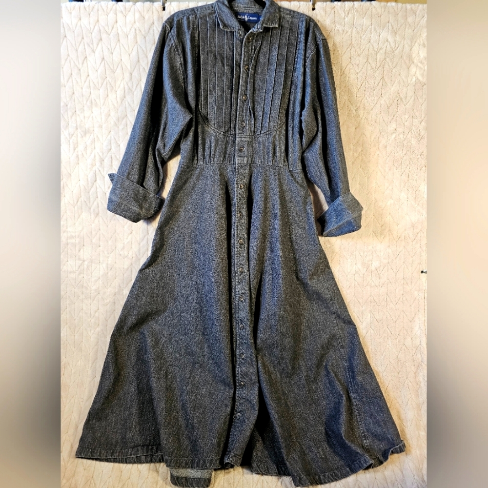 Vintage Ralph Lauren Denim Maxi Dress Sz 10 Southwestern Victorian Cowgirl C…